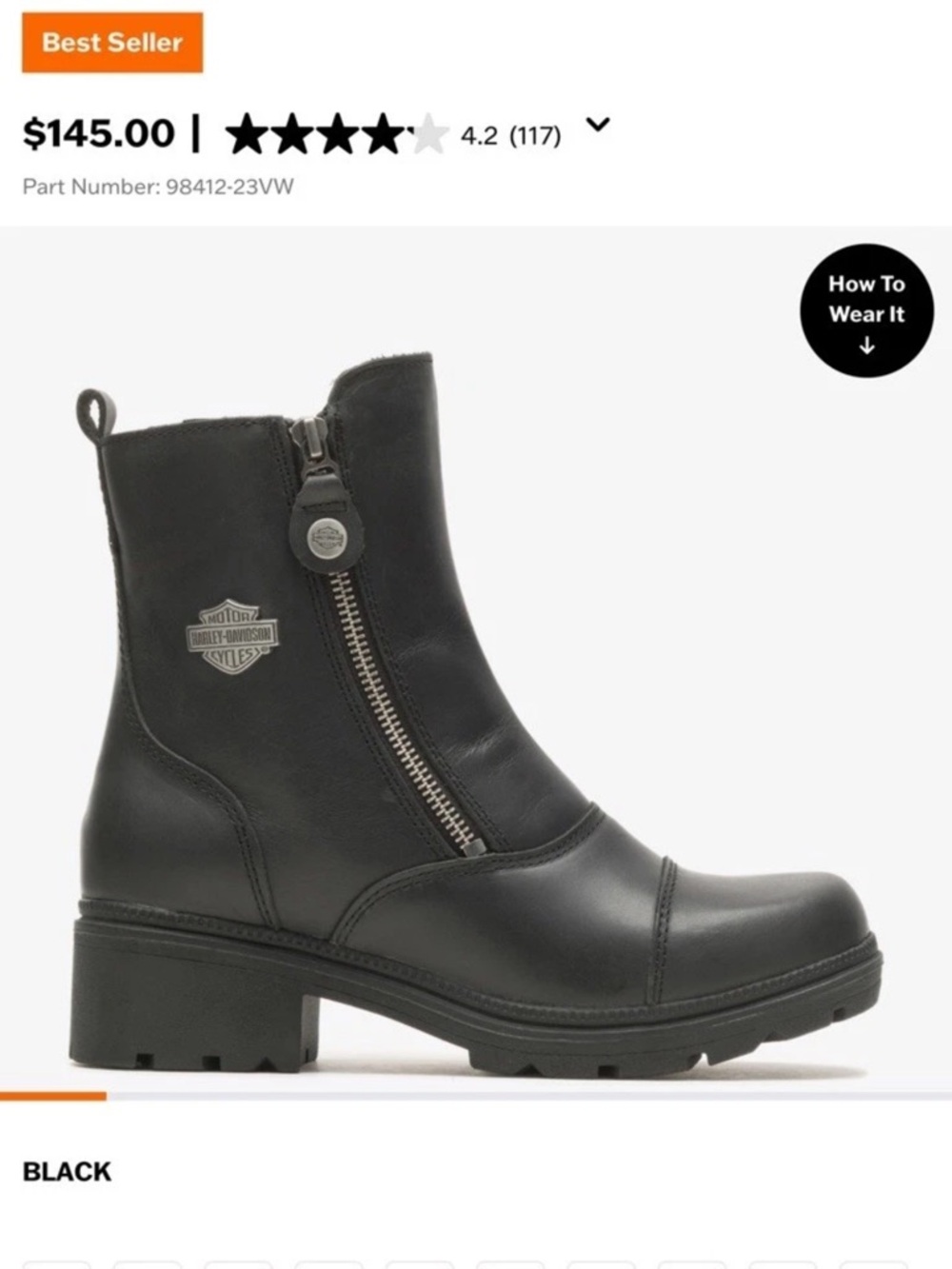 Harley Davidson Amherst Short Black Oil Resistant Biker Boots Women's Size 8